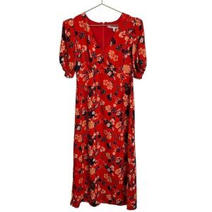 Collective Concepts Red Floral Midi Dress Size Small